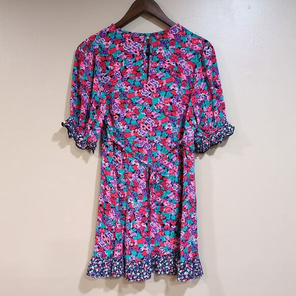 RIXO Dress Pink Purple Floral Puff Sleeve Mini Ruffle Cottage Size 6 - Picture 4 of 10